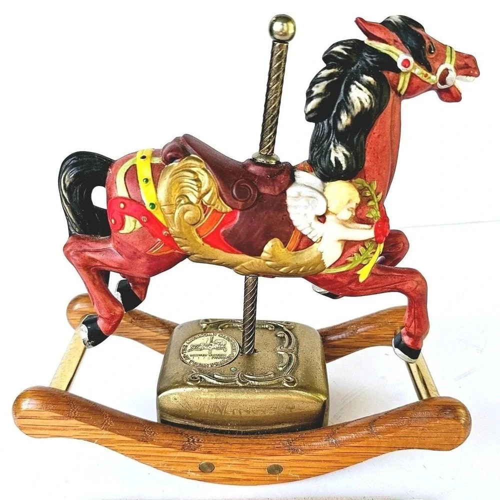 Vintage Tobin Fraley Rocking Carousel Horse Music Box Limited Edition Cherub